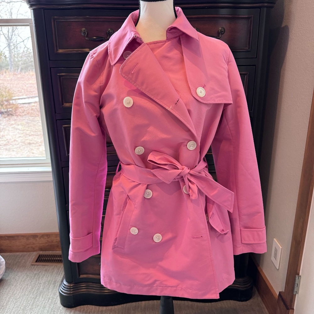 Ralph Lauren Spring Trench Coat Pink EUC size M Preppy Coat